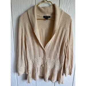 Lauren Ralph Lauren Silk Linen Cardigan Sweater Peplum Button Front Cream Size L